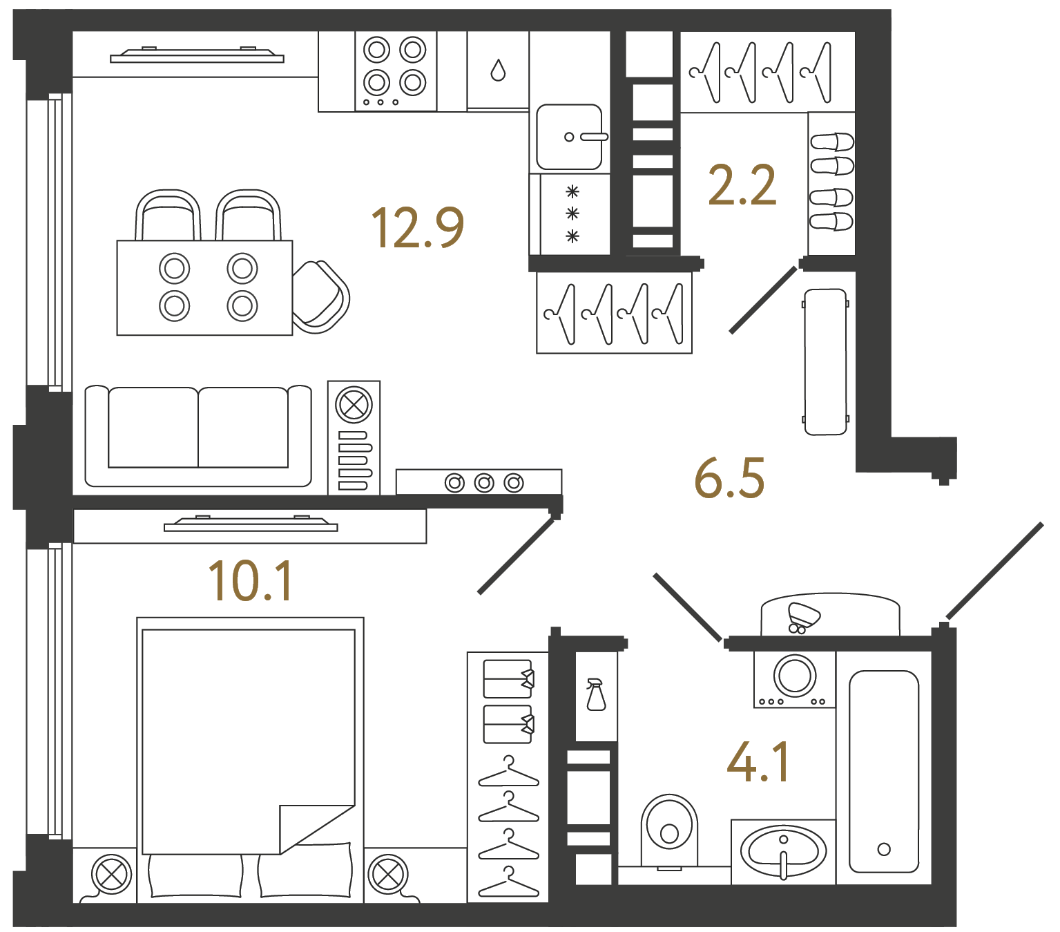 Однокомнатная квартира 35.8 м²