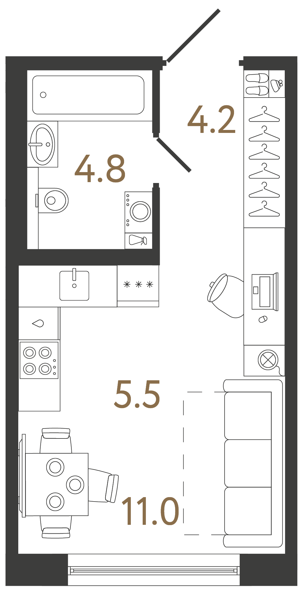 Студия 25.5 м²