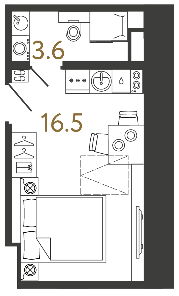 Однокомнатный номер 20.1 м²