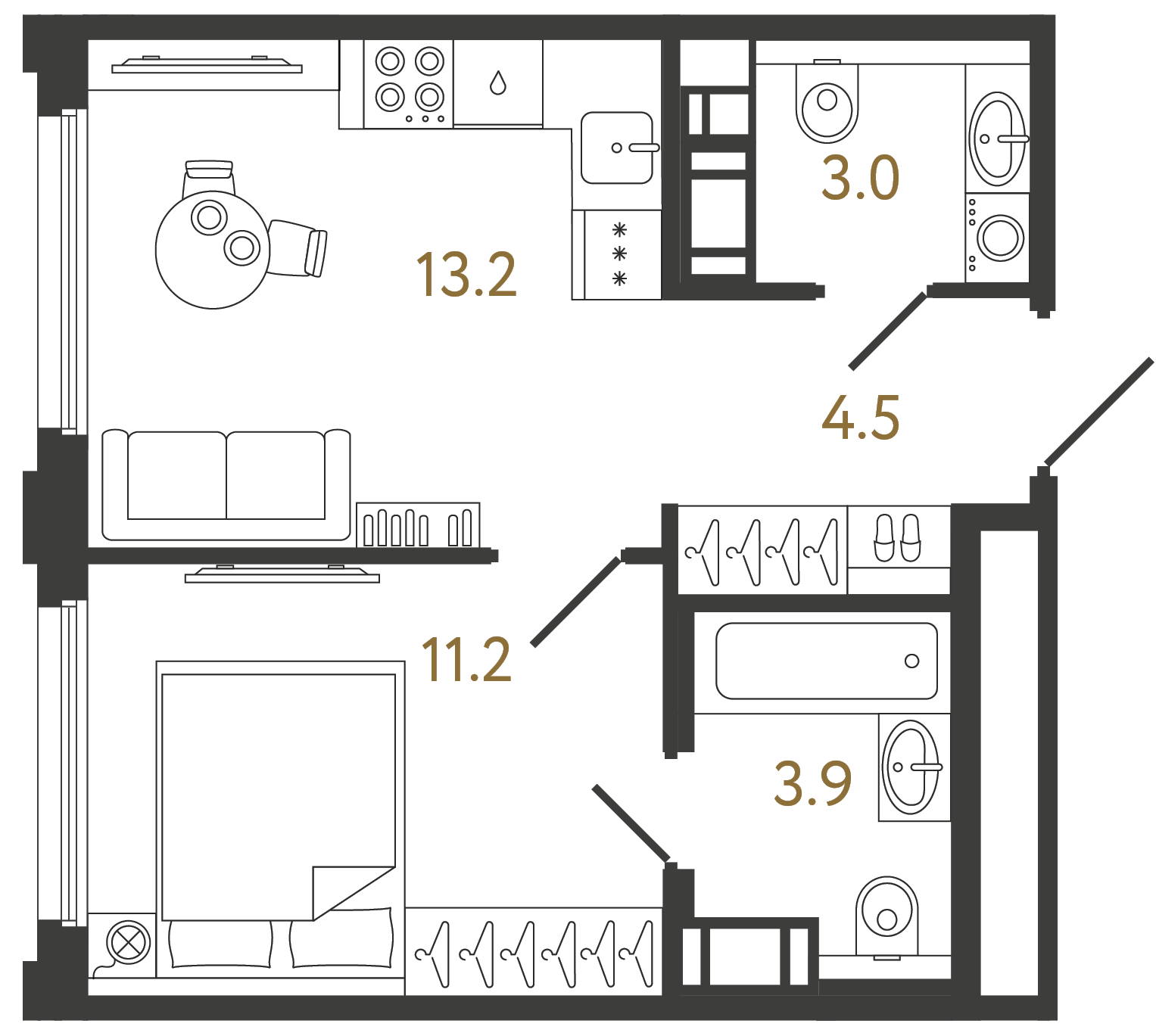 Однокомнатная квартира 35.8 м²