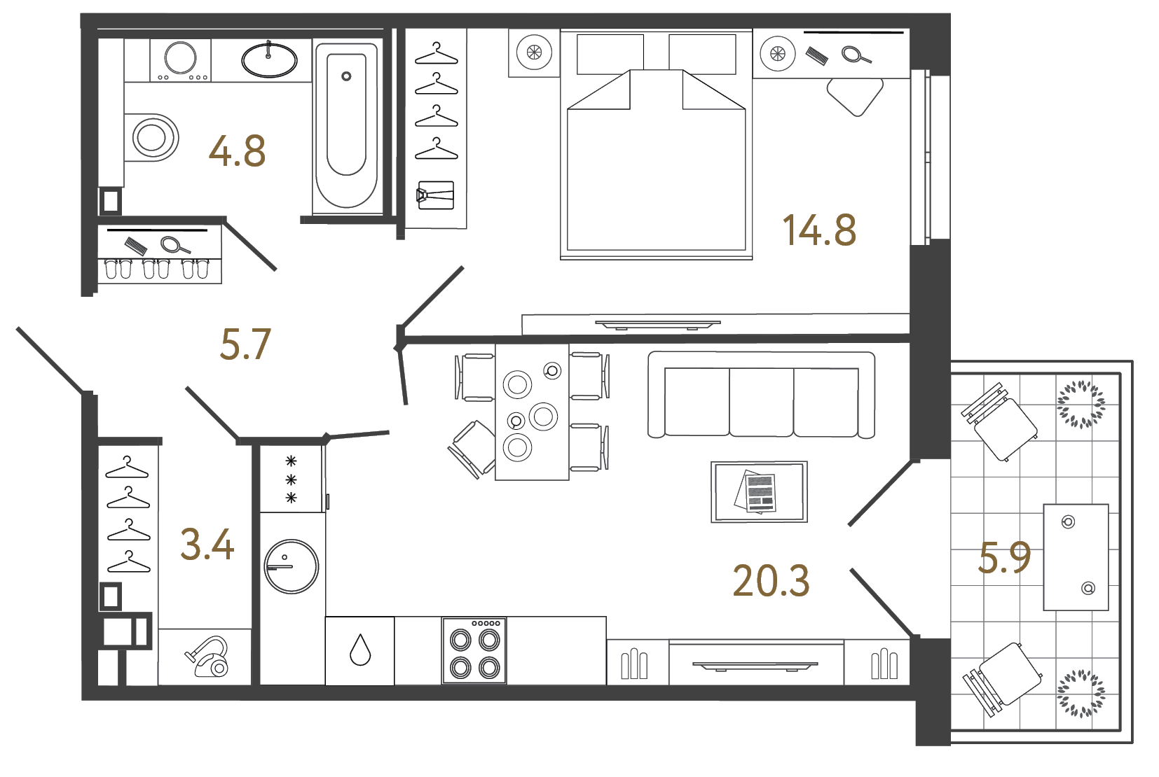 Однокомнатный номер 49 м²