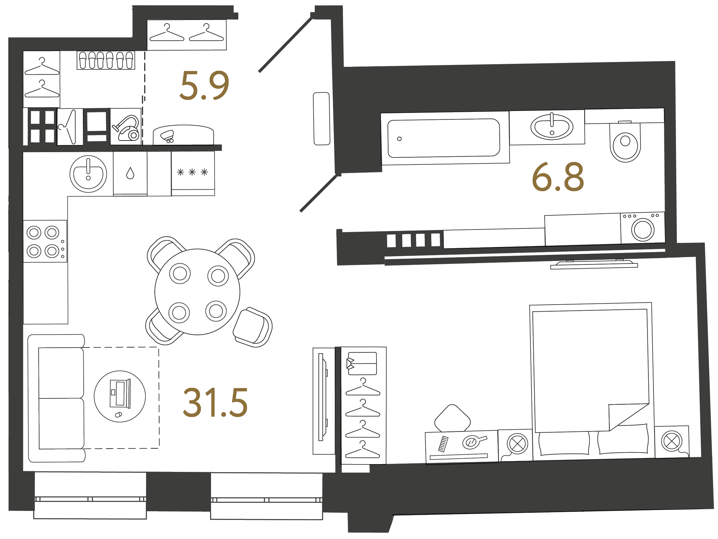 Студия 44.2 м²