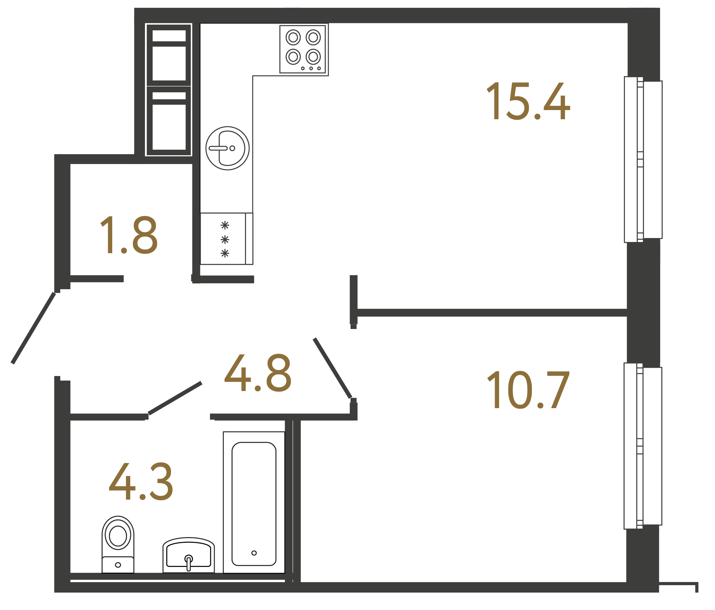 Однокомнатная квартира 37 м²