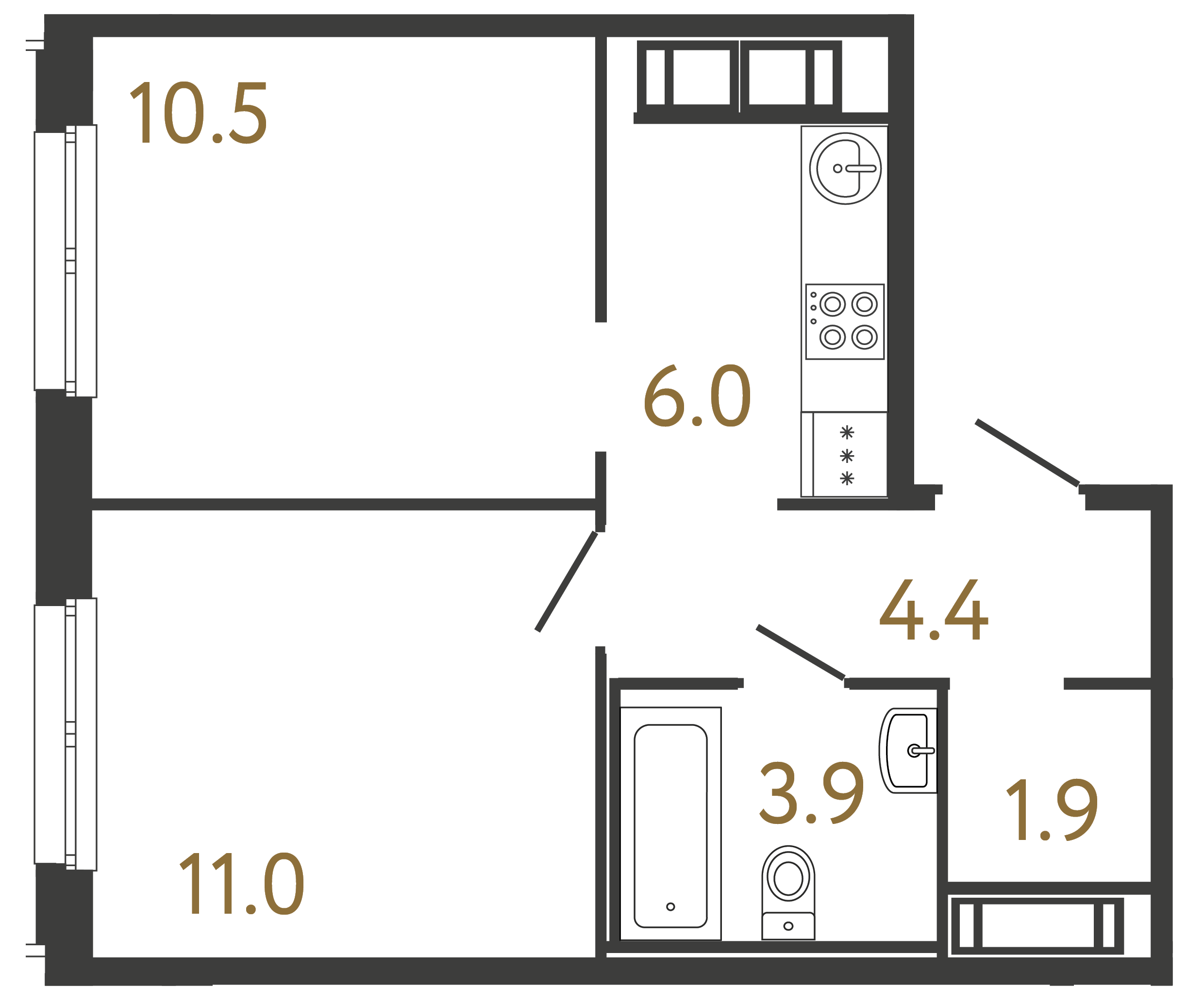 Однокомнатная квартира 37.7 м²