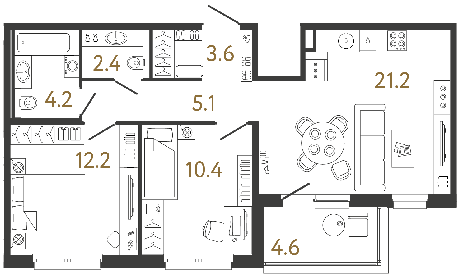 Двухкомнатная квартира 59.1 м²