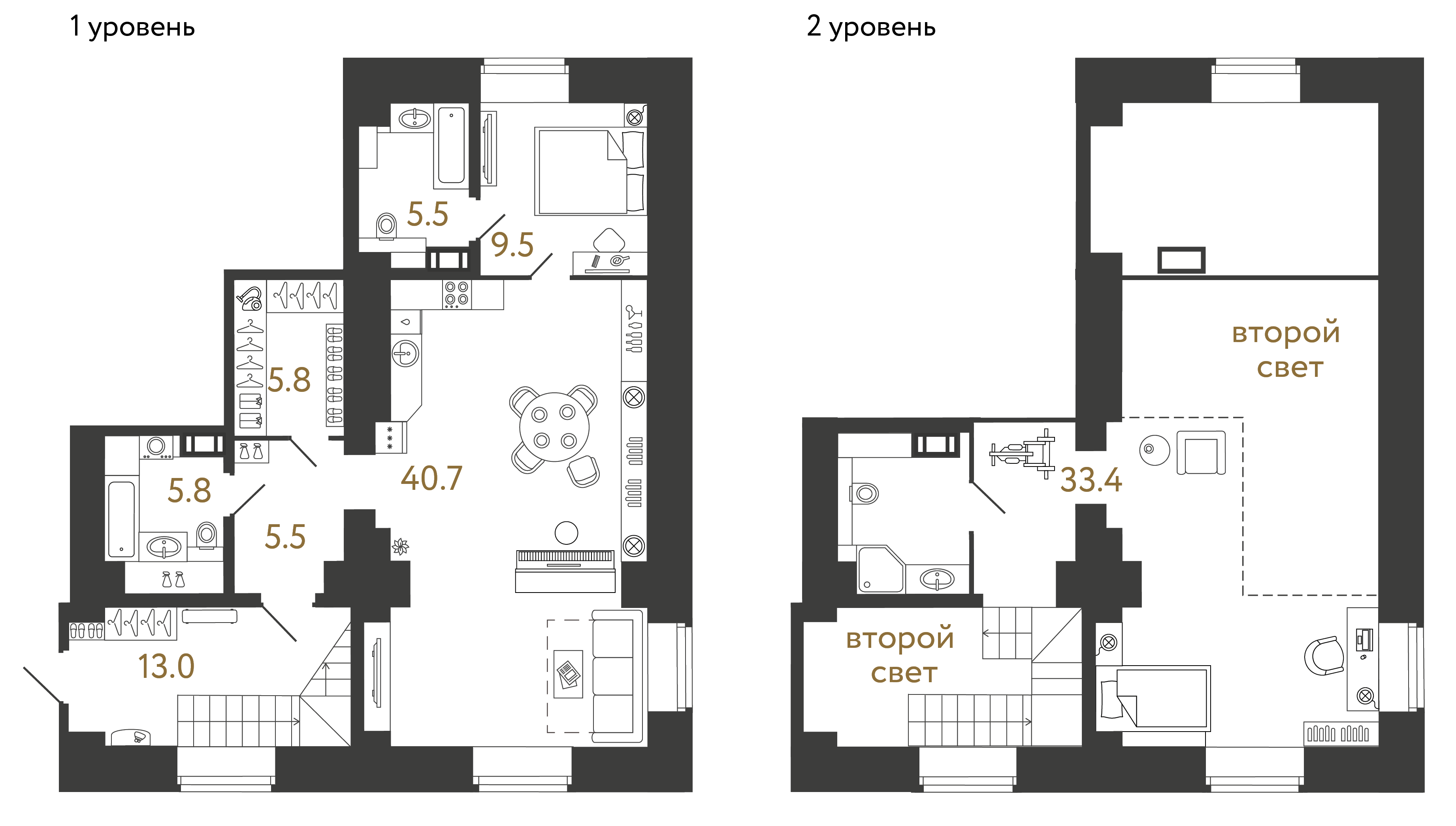 Двухкомнатные апартаменты 119.2 м²