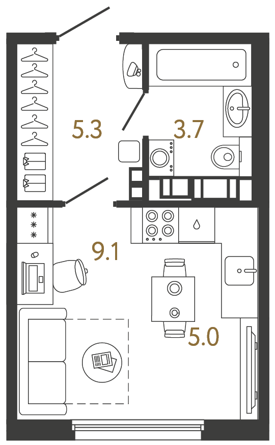 Студия 23.1 м²