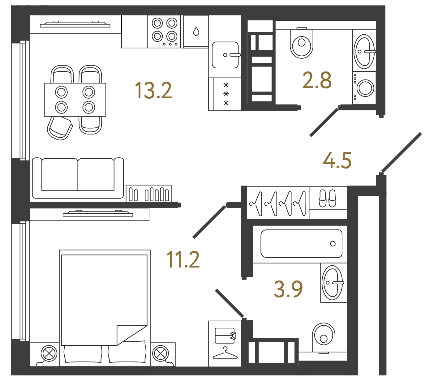 Однокомнатная квартира 35.6 м²