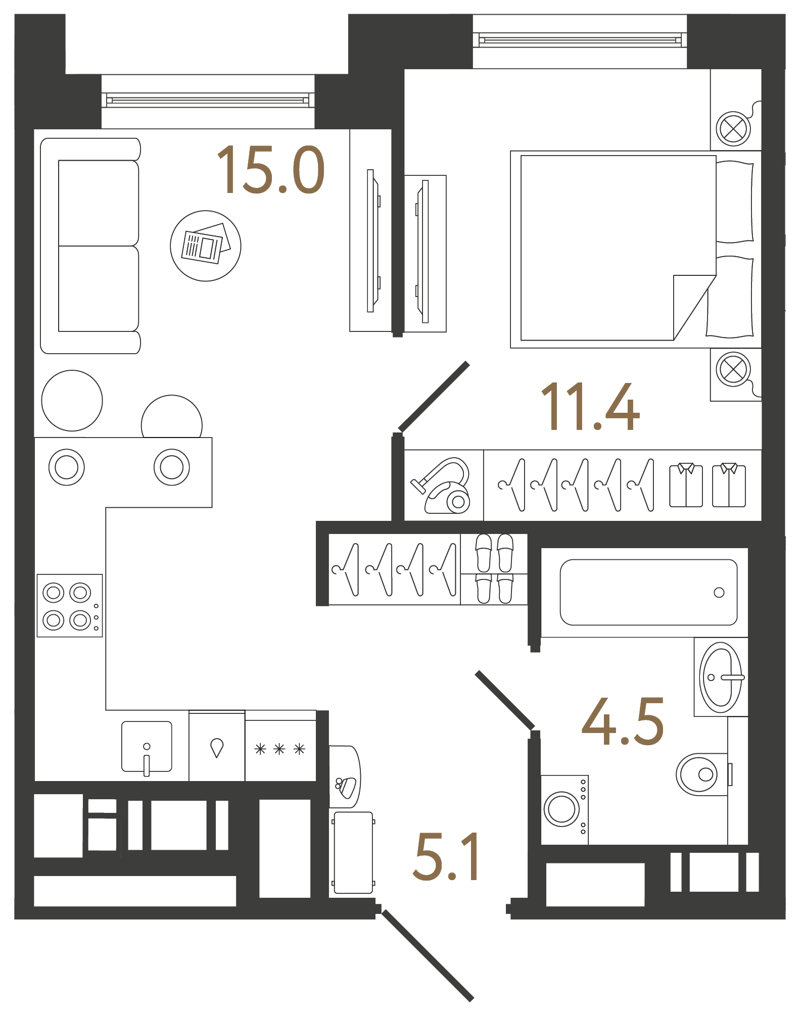 Однокомнатная квартира 36 м²