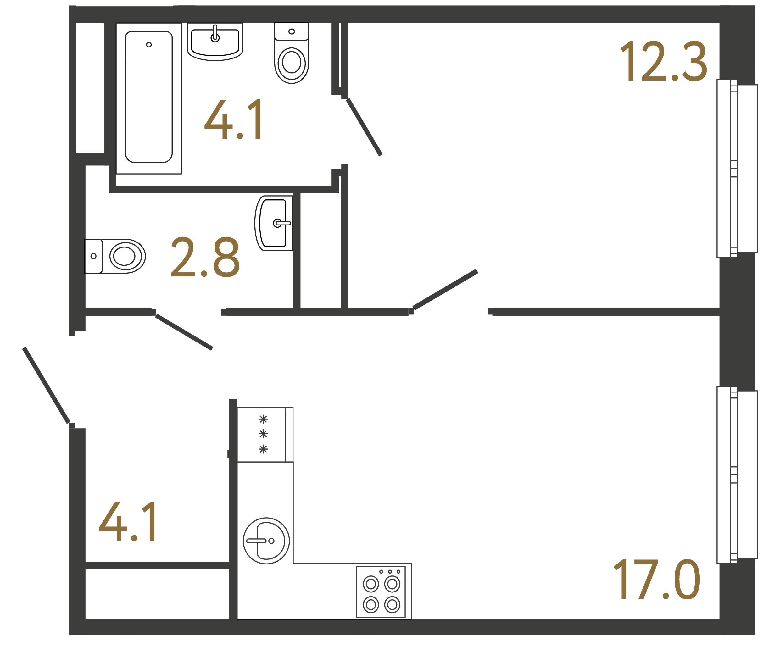 Однокомнатная квартира 40.3 м²