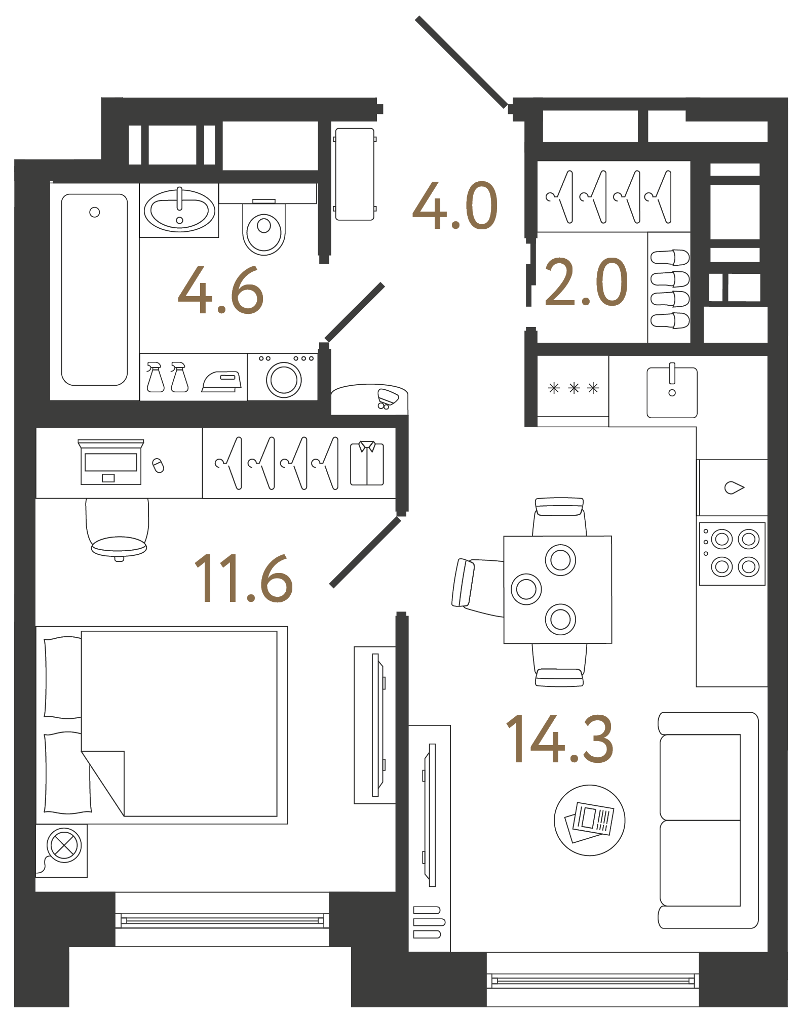 Однокомнатная квартира 36.5 м²