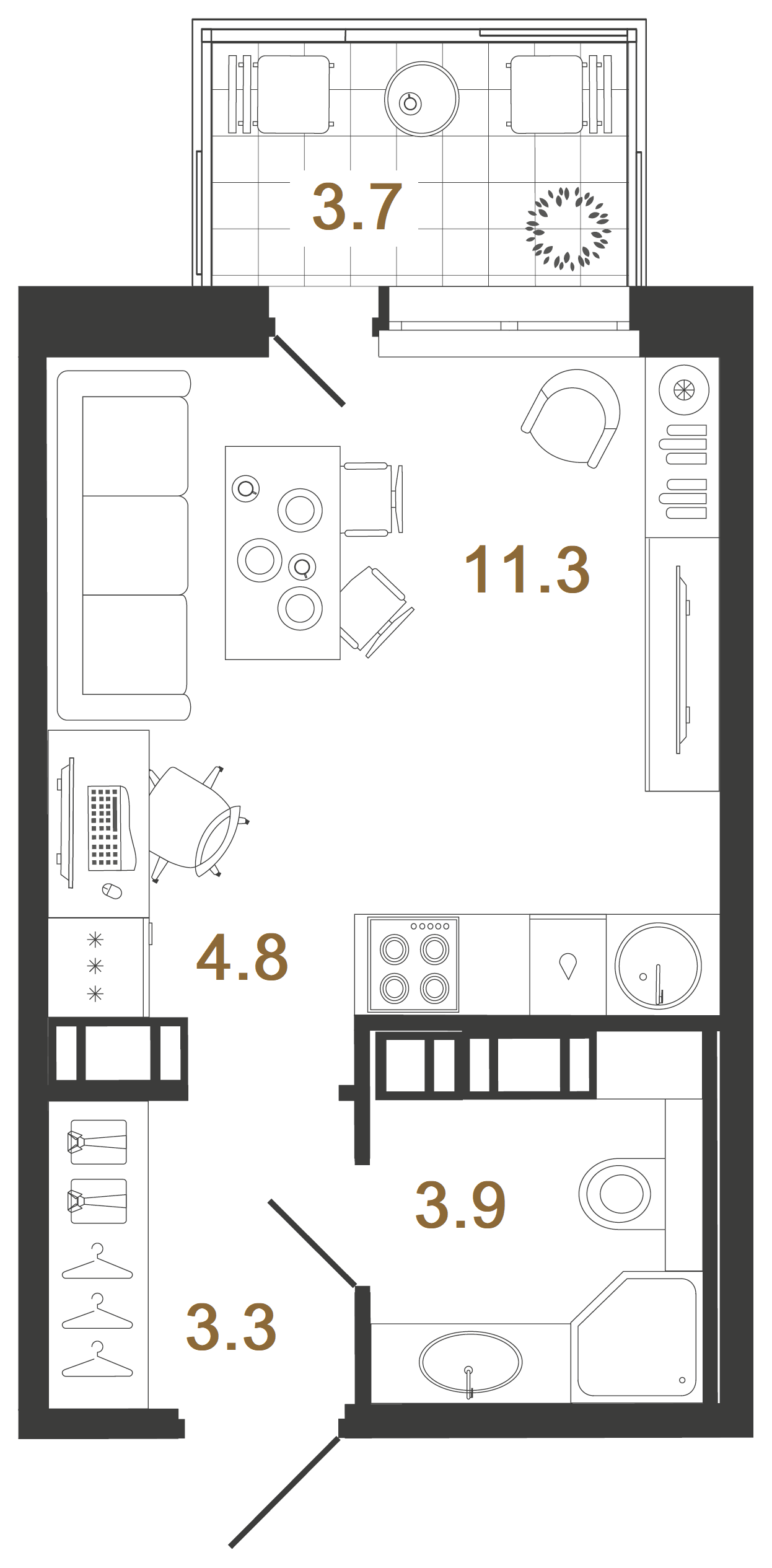 Студия 23.3 м²