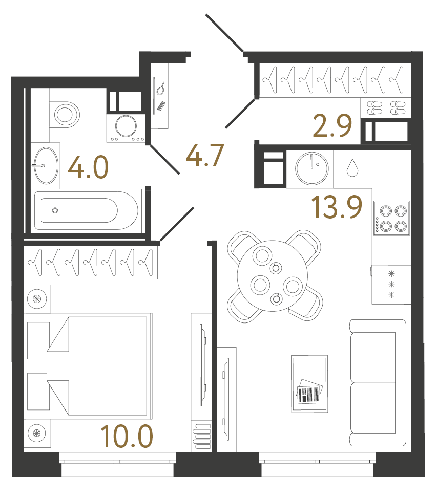 Однокомнатная квартира 35.5 м²