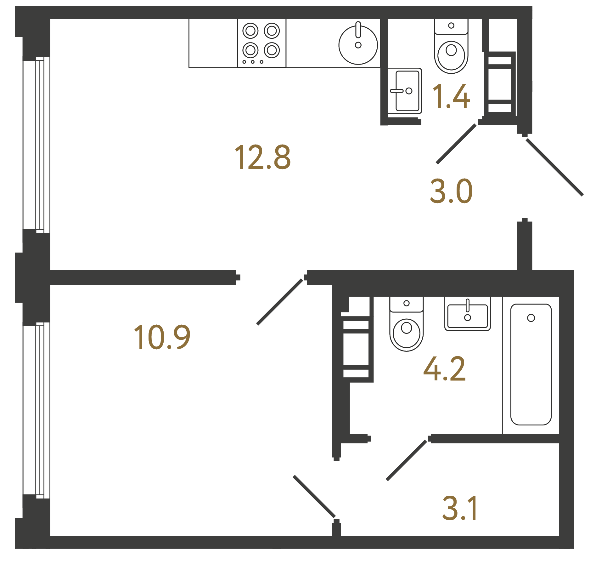 Однокомнатная квартира 35.4 м²