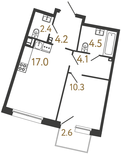 Однокомнатная квартира №86 в ЖК Цвет Зеленогорска - 42.5 м²  - №2