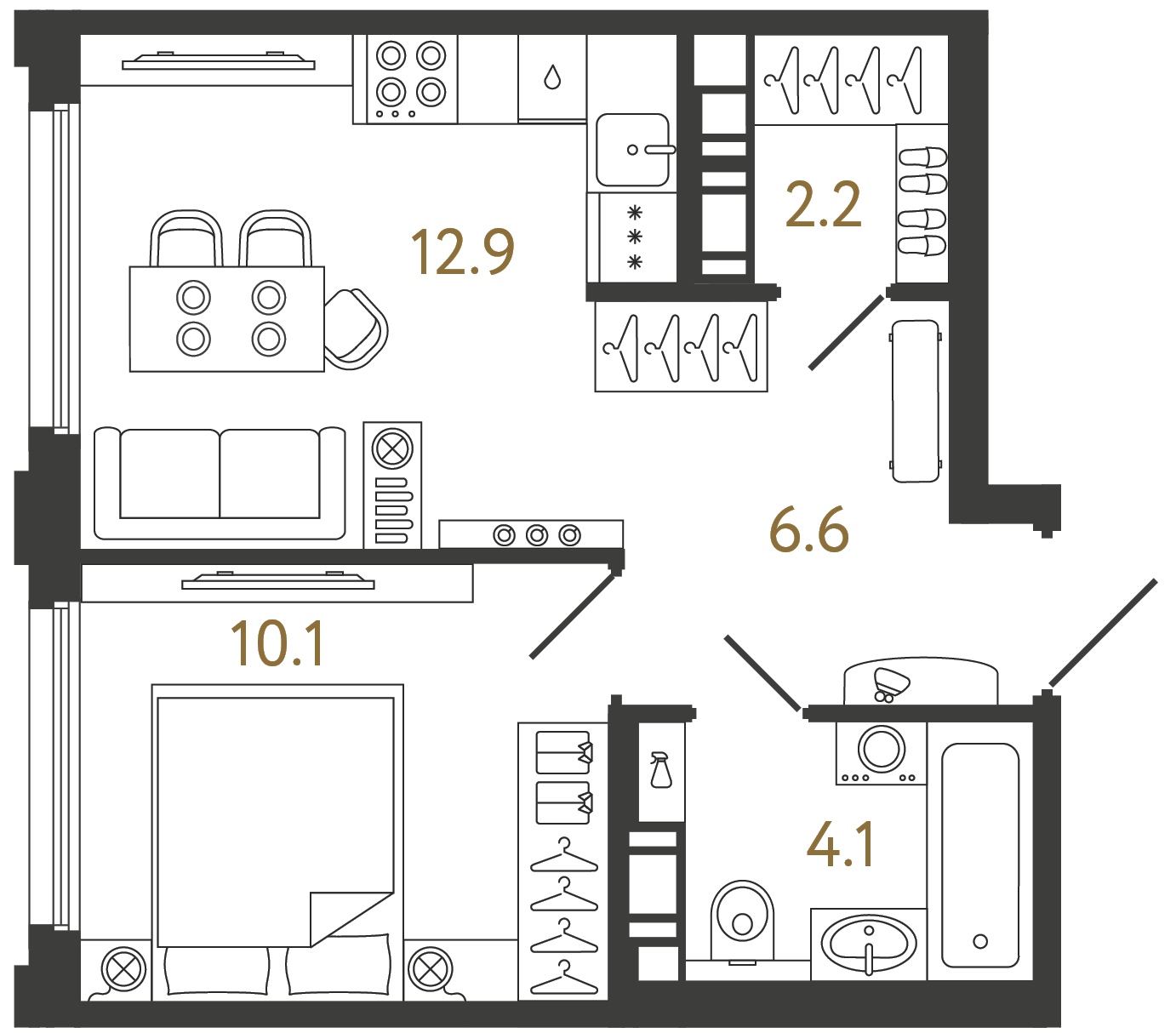 Однокомнатная квартира 35.9 м²