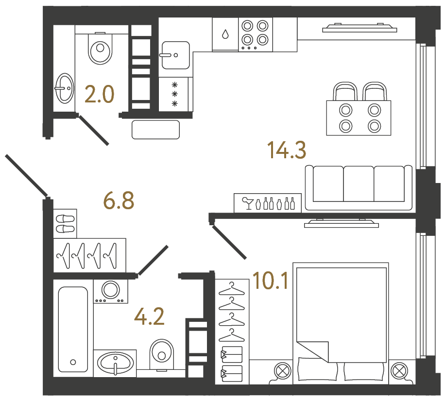 Однокомнатная квартира 37.4 м²