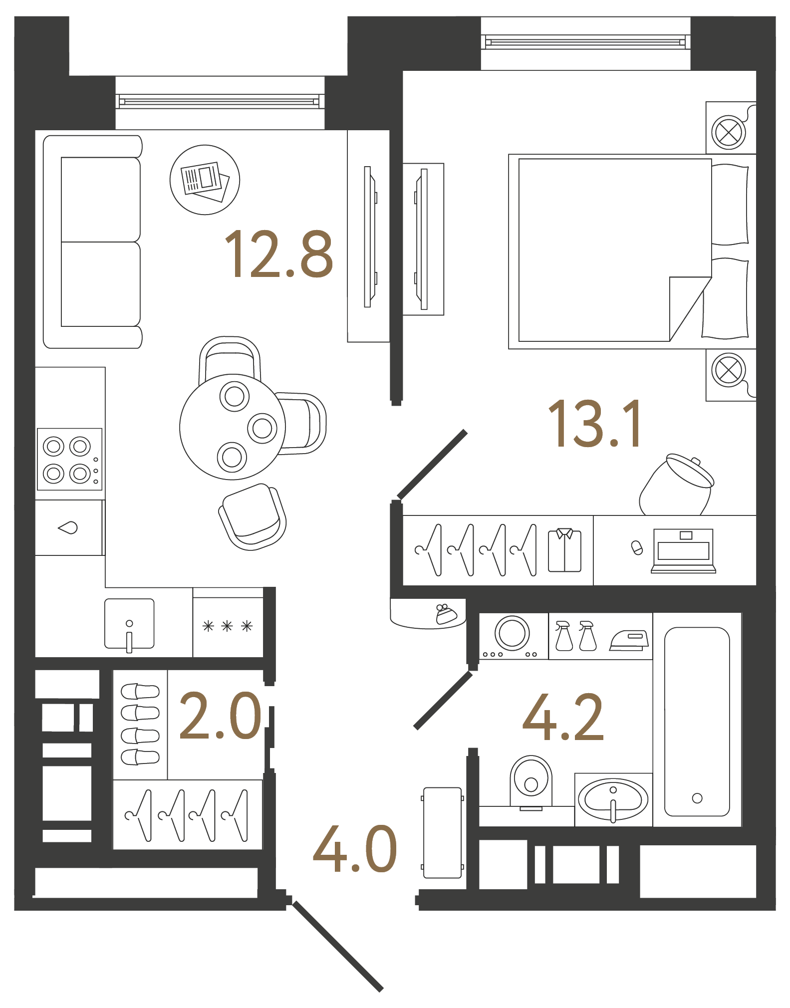 Однокомнатная квартира 36.1 м²