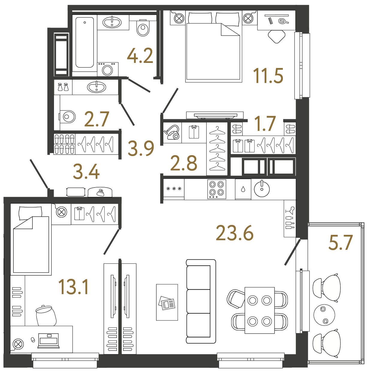 Двухкомнатная квартира 66.9 м²