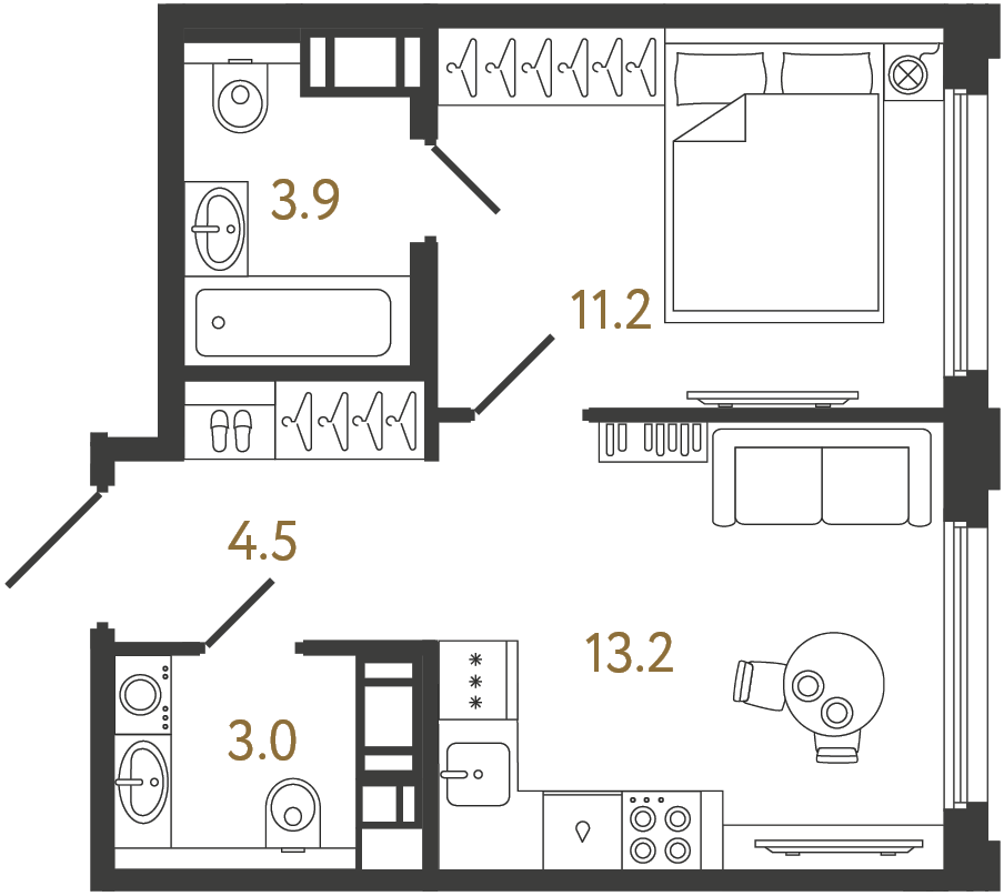 Однокомнатная квартира 35.8 м²