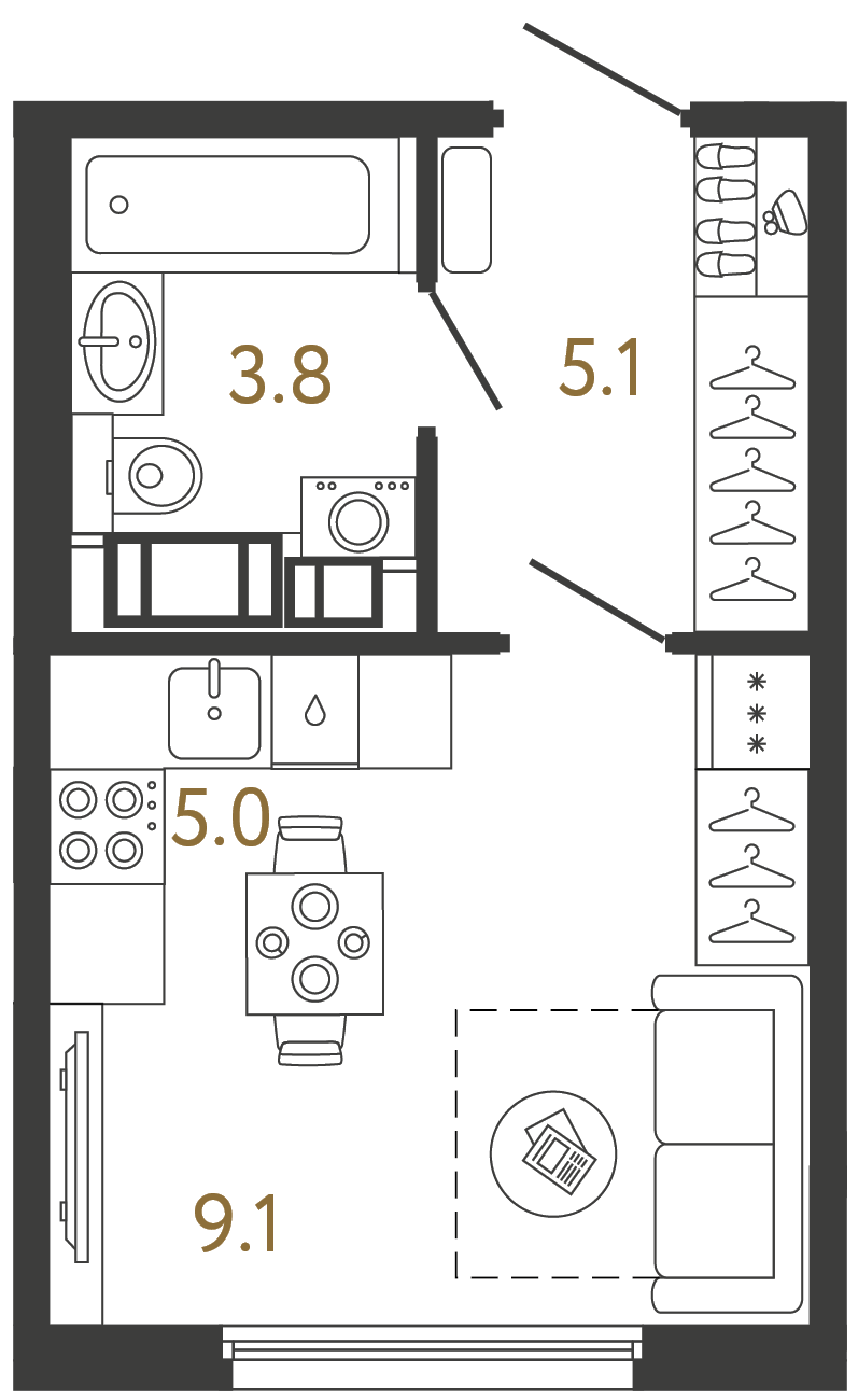 Студия 23 м²