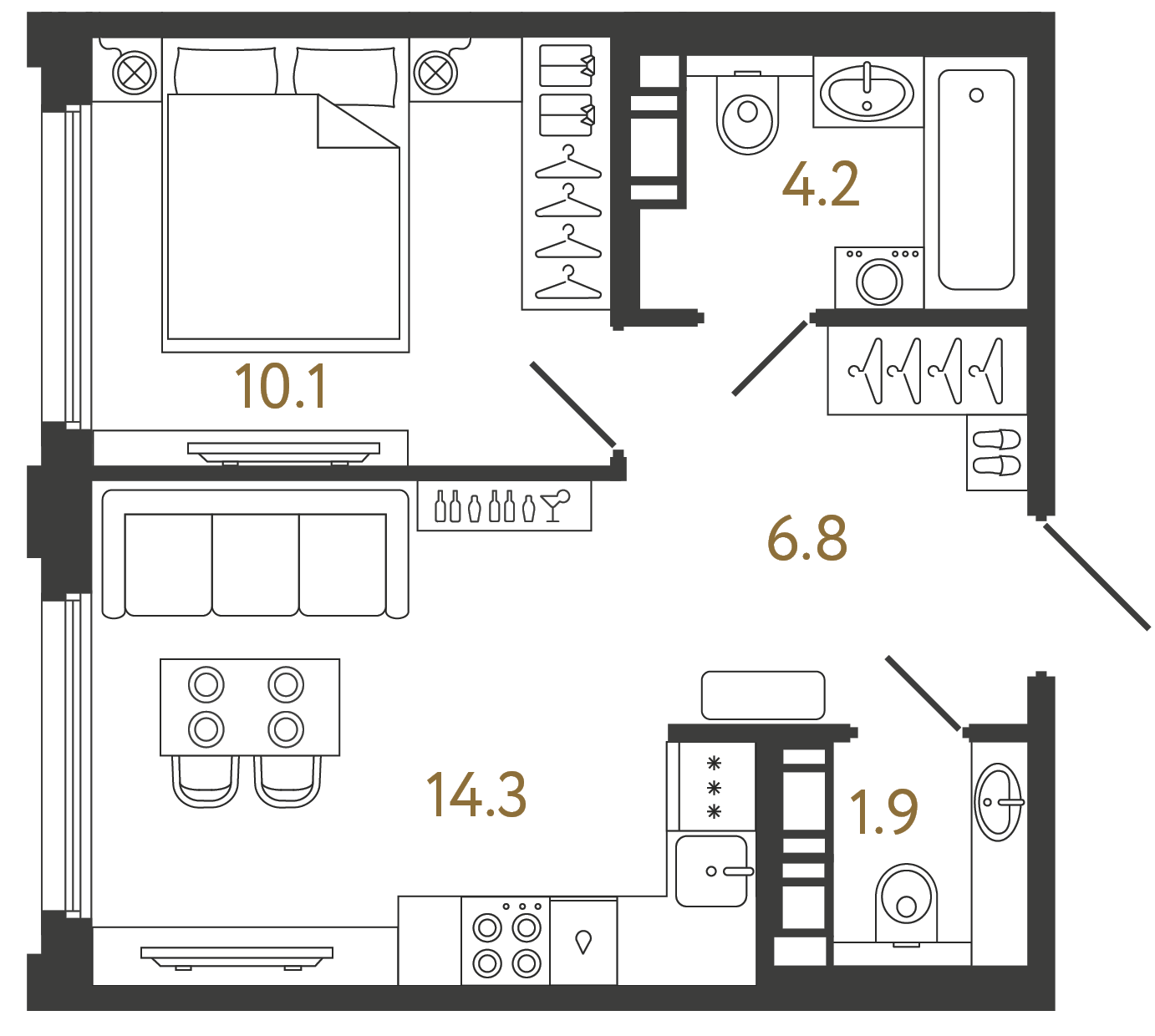 Однокомнатная квартира 37.3 м²