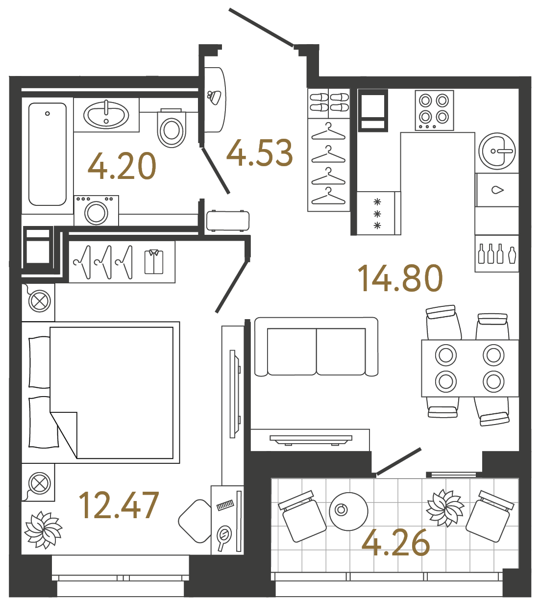 Однокомнатная квартира 36 м²