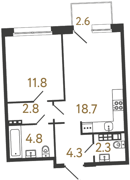 Однокомнатная квартира №28 в ЖК Цвет Зеленогорска - 44.7 м²  - №2