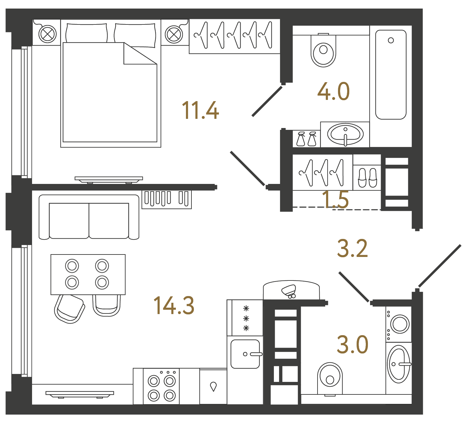 Однокомнатная квартира 37.4 м²
