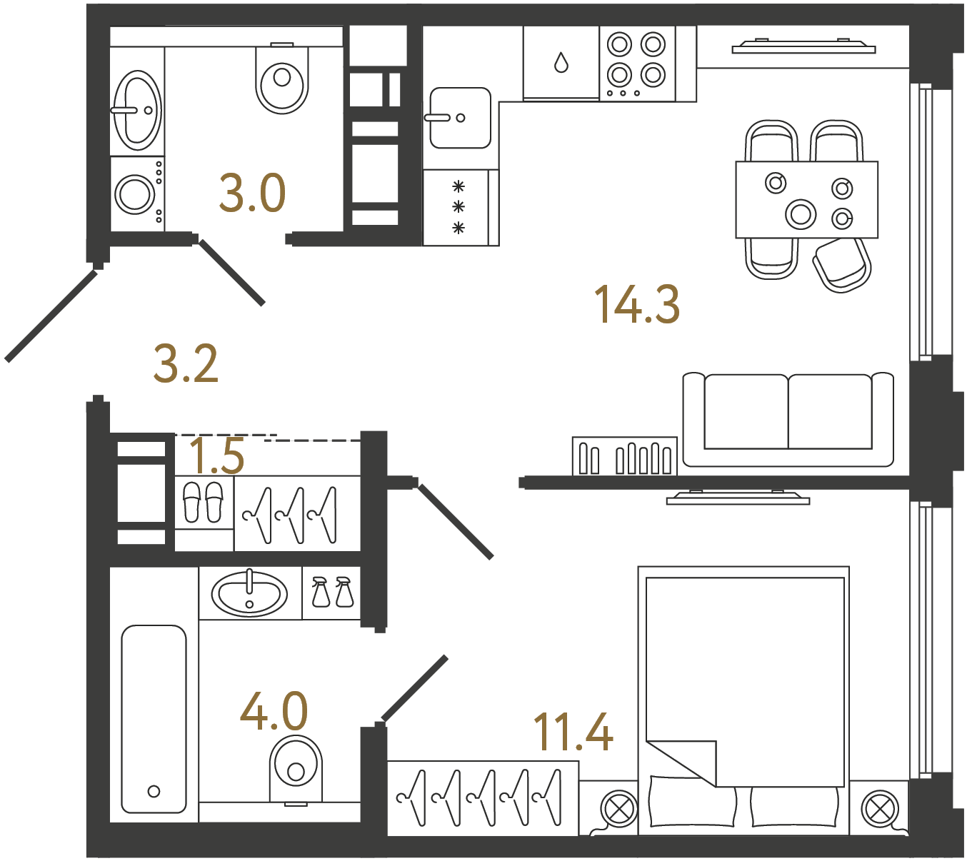 Однокомнатная квартира 37.4 м²