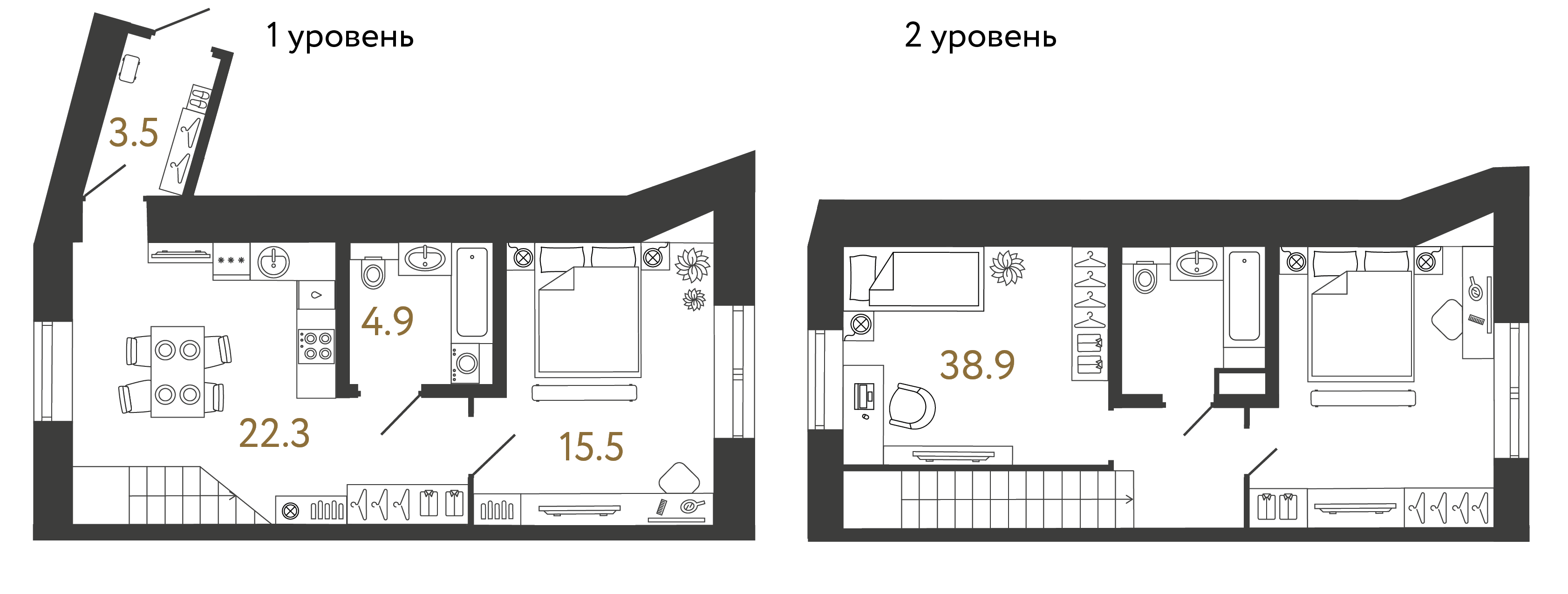 Двухкомнатный номер 85.1 м²