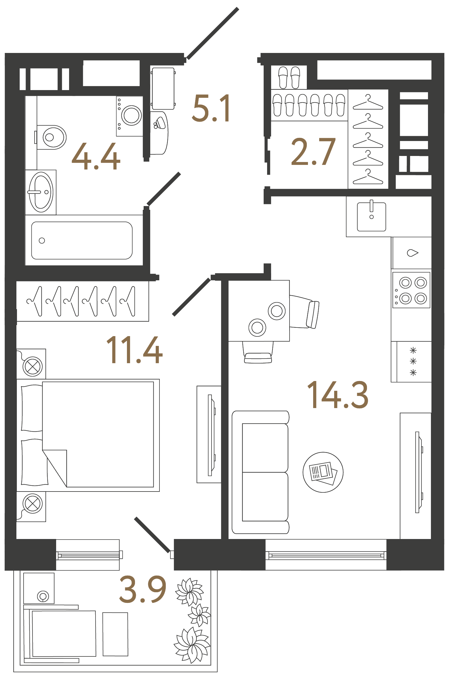 Однокомнатная квартира 37.9 м²