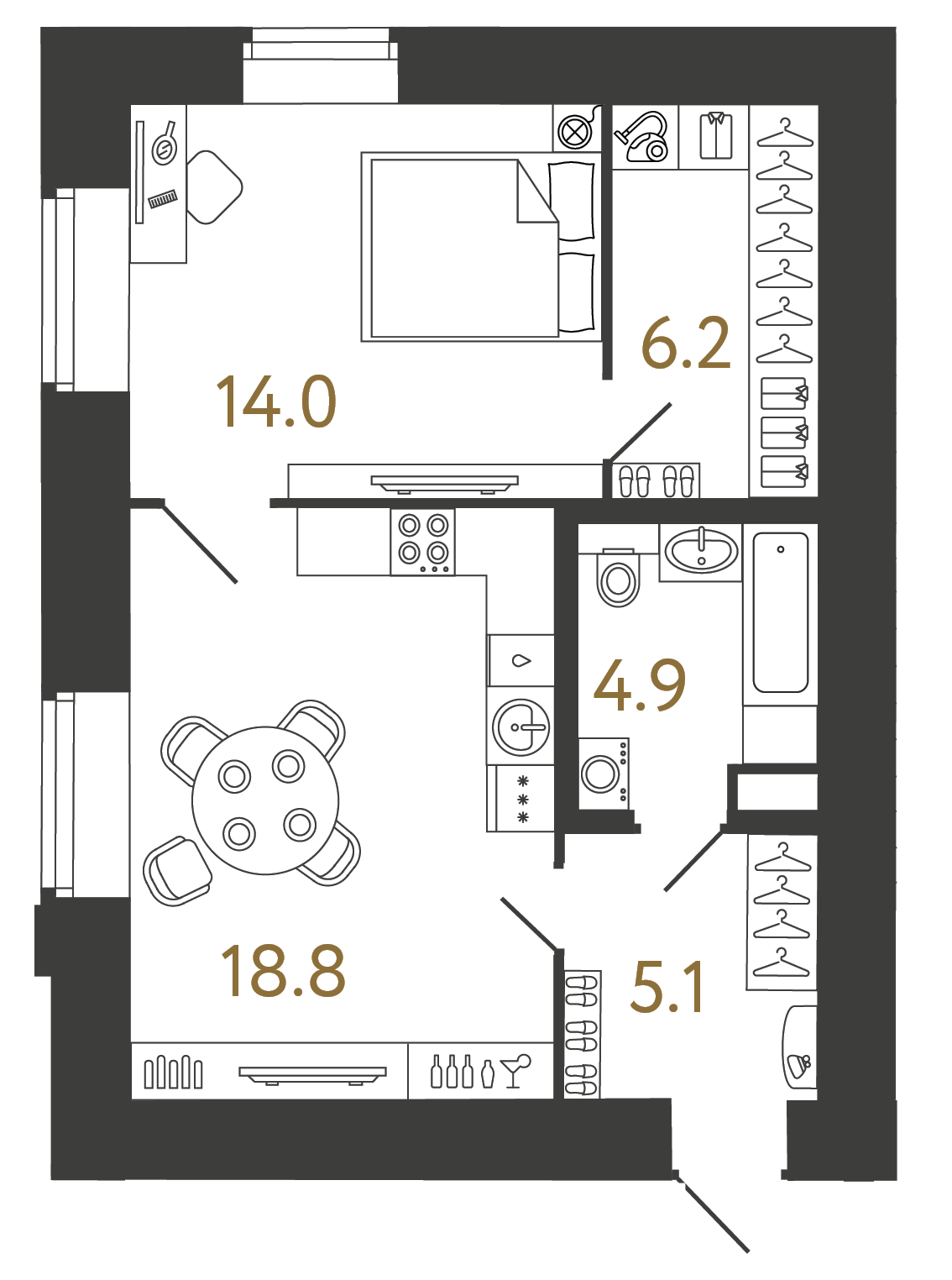 Однокомнатный номер 49 м²