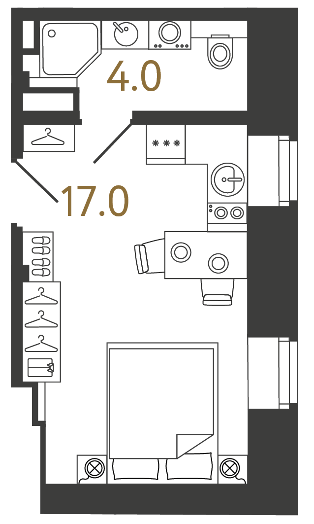 Однокомнатный номер 21 м²