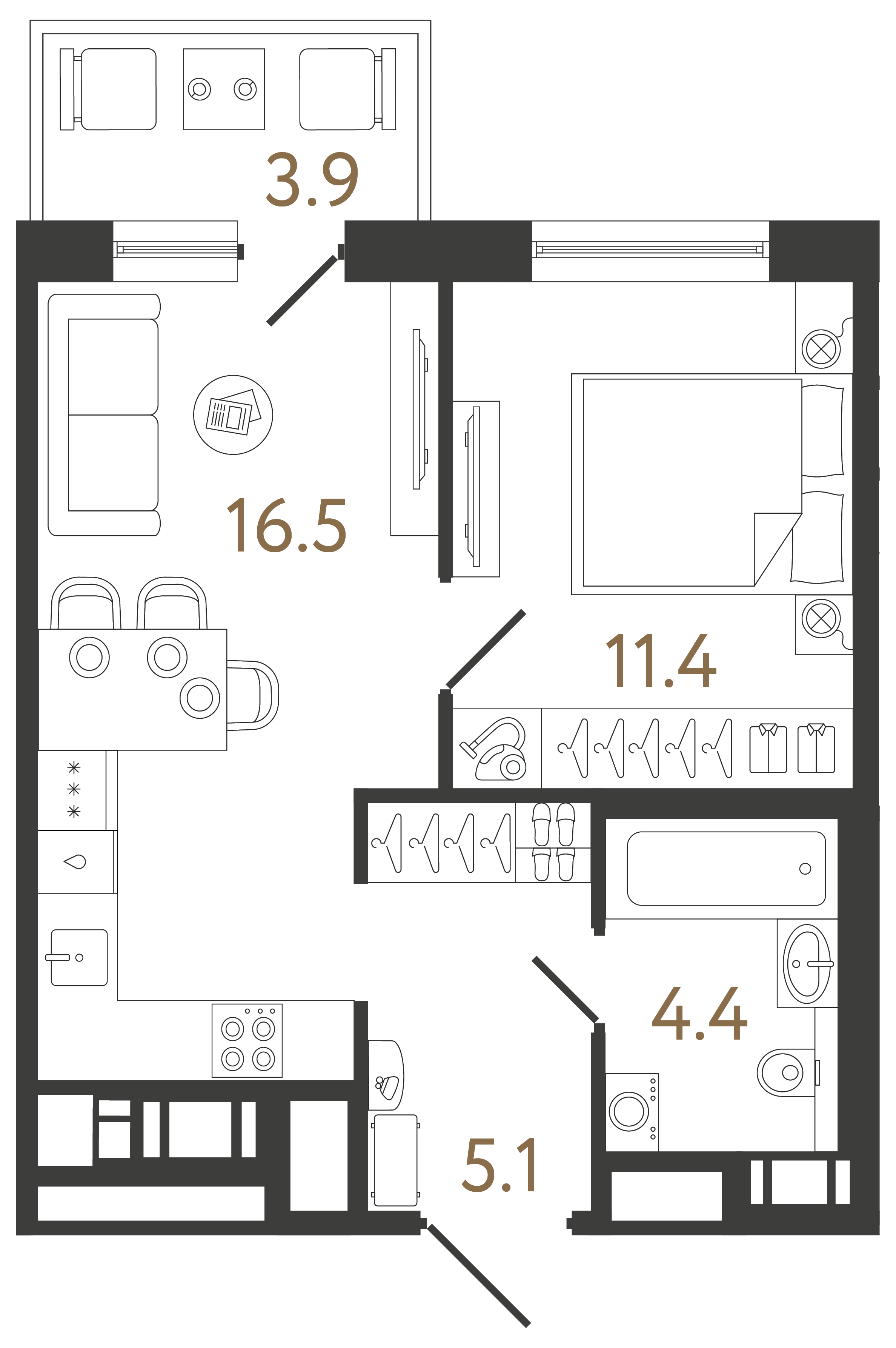 Однокомнатная квартира 37.4 м²