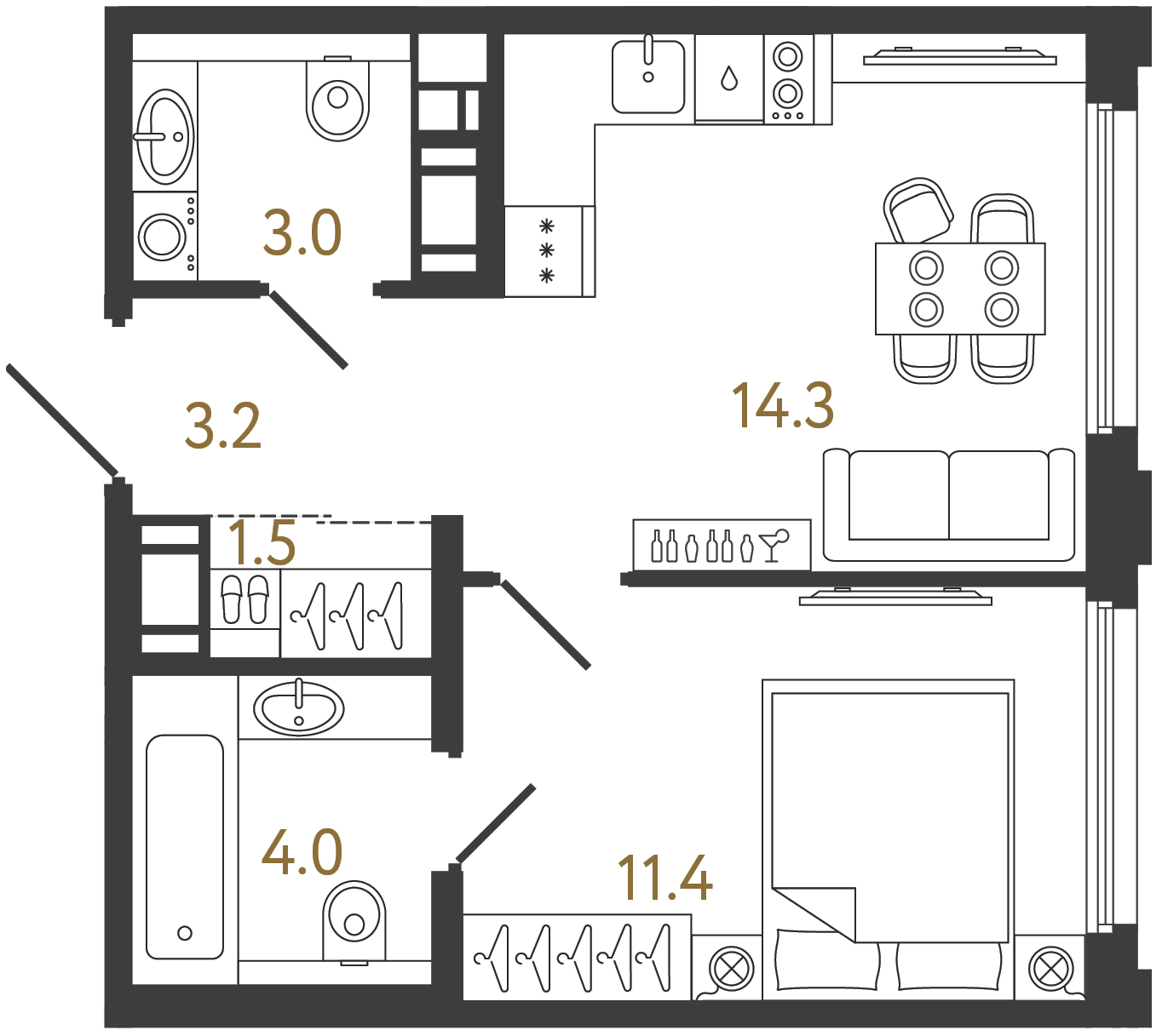 Однокомнатная квартира 37.4 м²