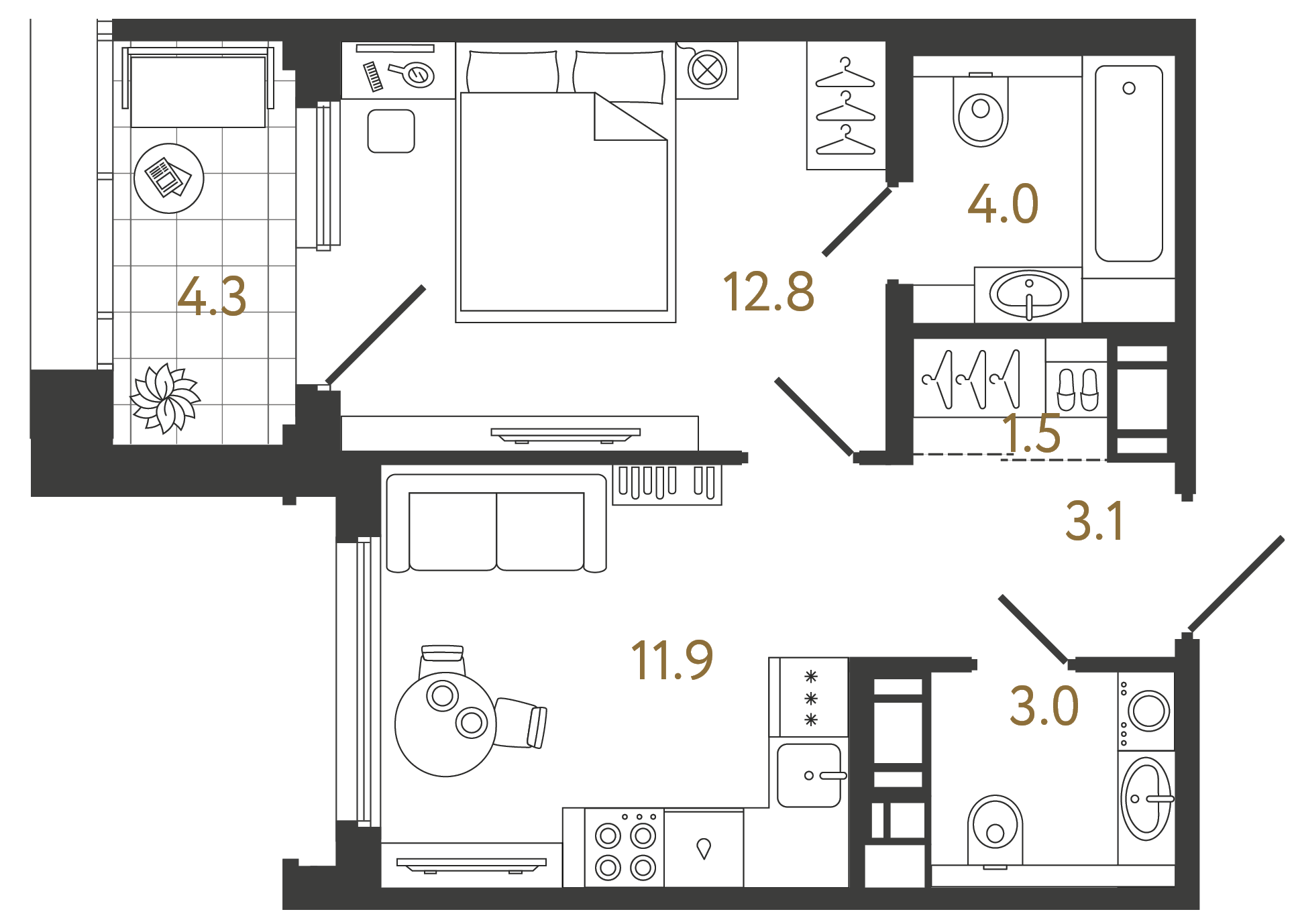 Однокомнатная квартира 36.3 м²