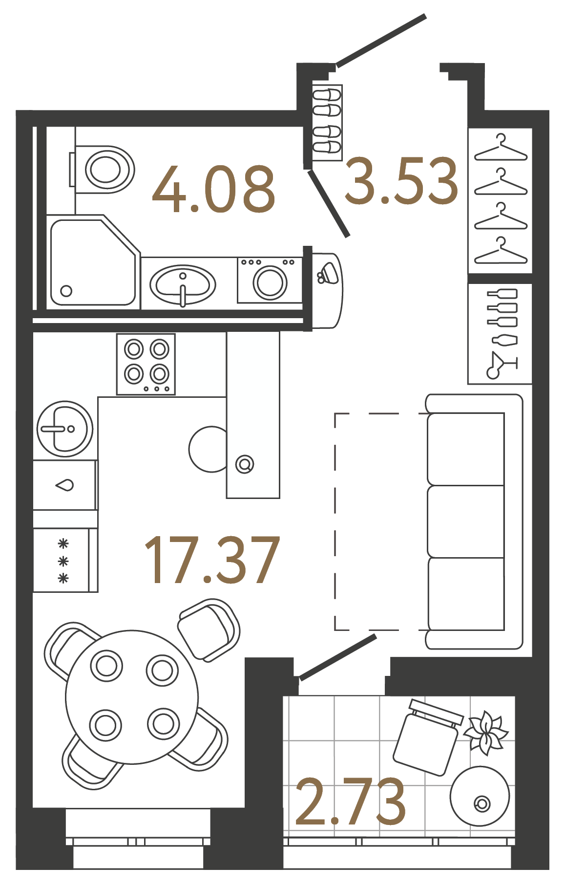 Студия 25.3 м²