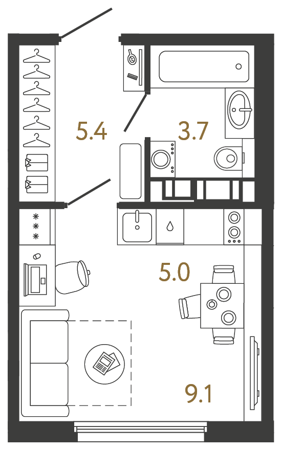 Студия 23.2 м²