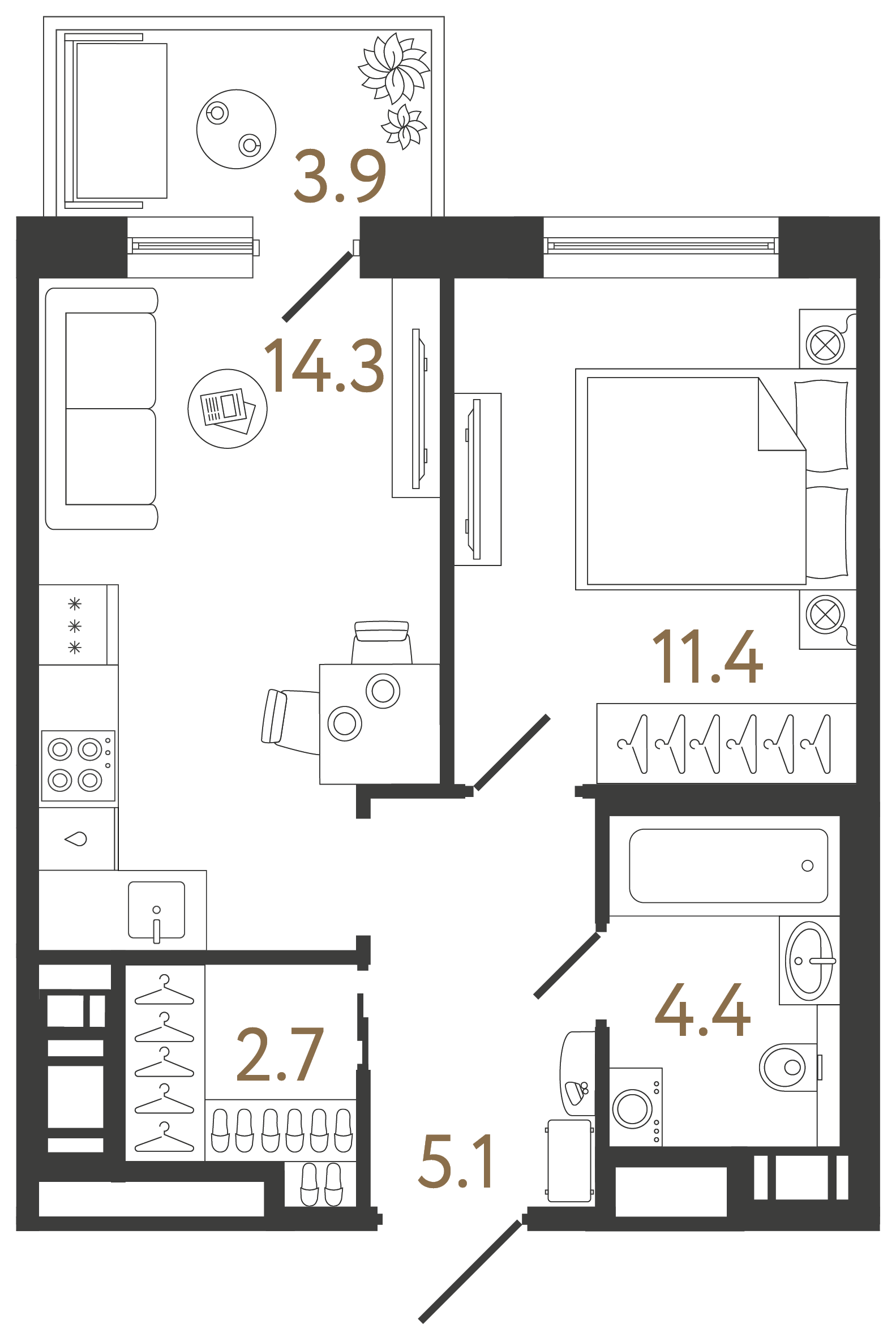 Однокомнатная квартира 37.9 м²