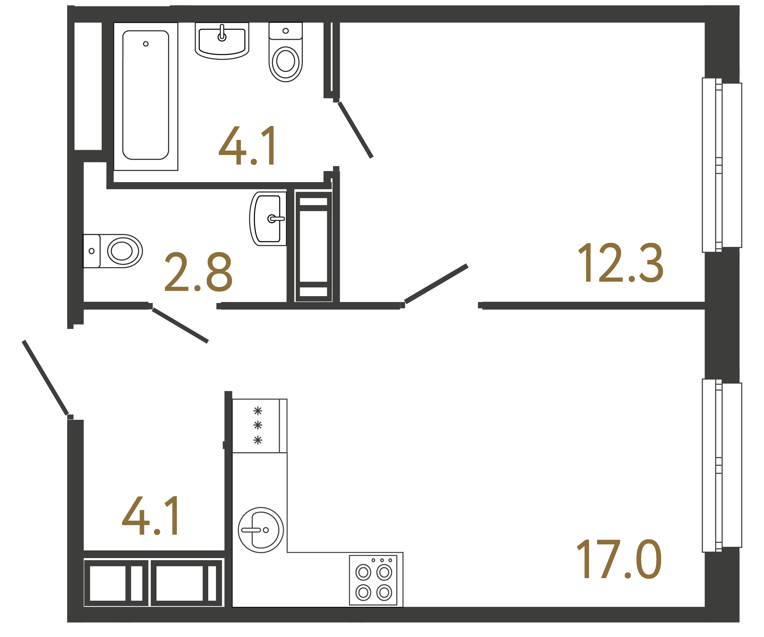 Однокомнатная квартира 40.3 м²
