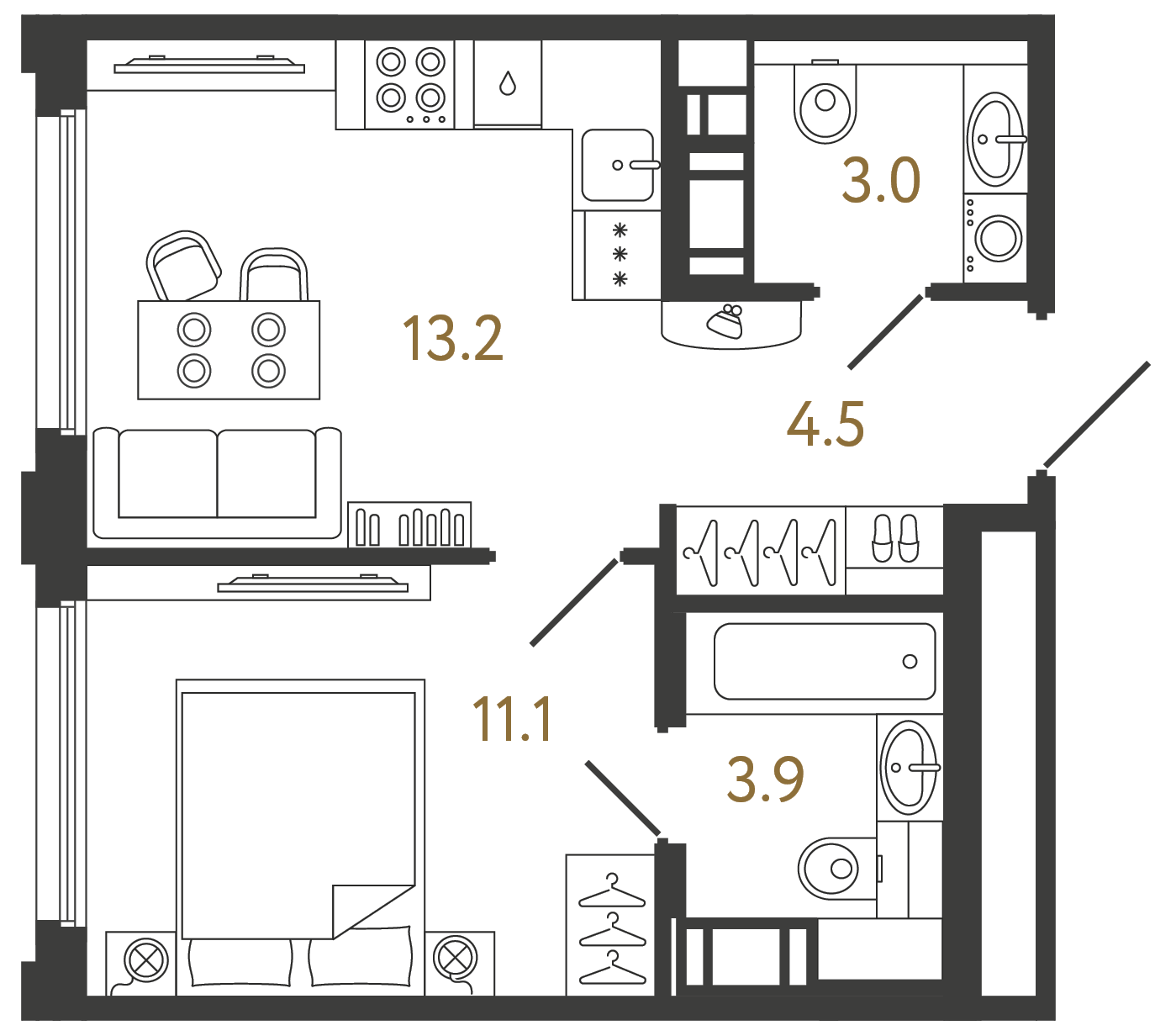 Однокомнатная квартира 35.7 м²