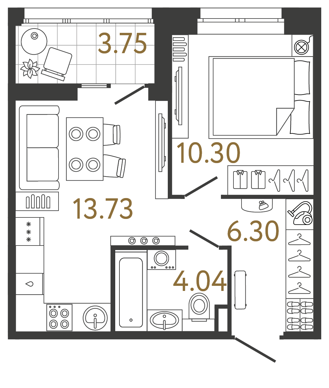 Однокомнатная квартира 34.37 м²