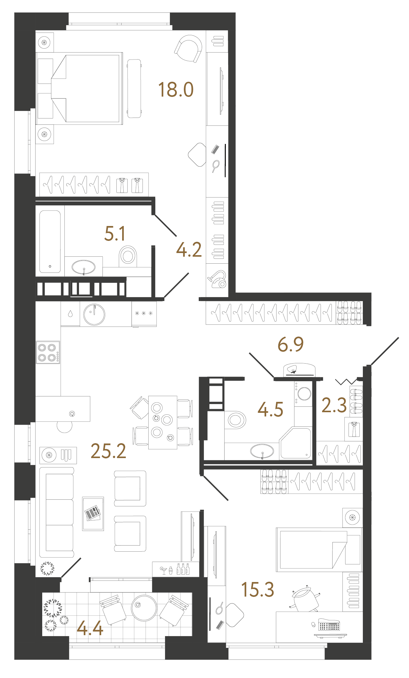 Двухкомнатная квартира 81.5 м²