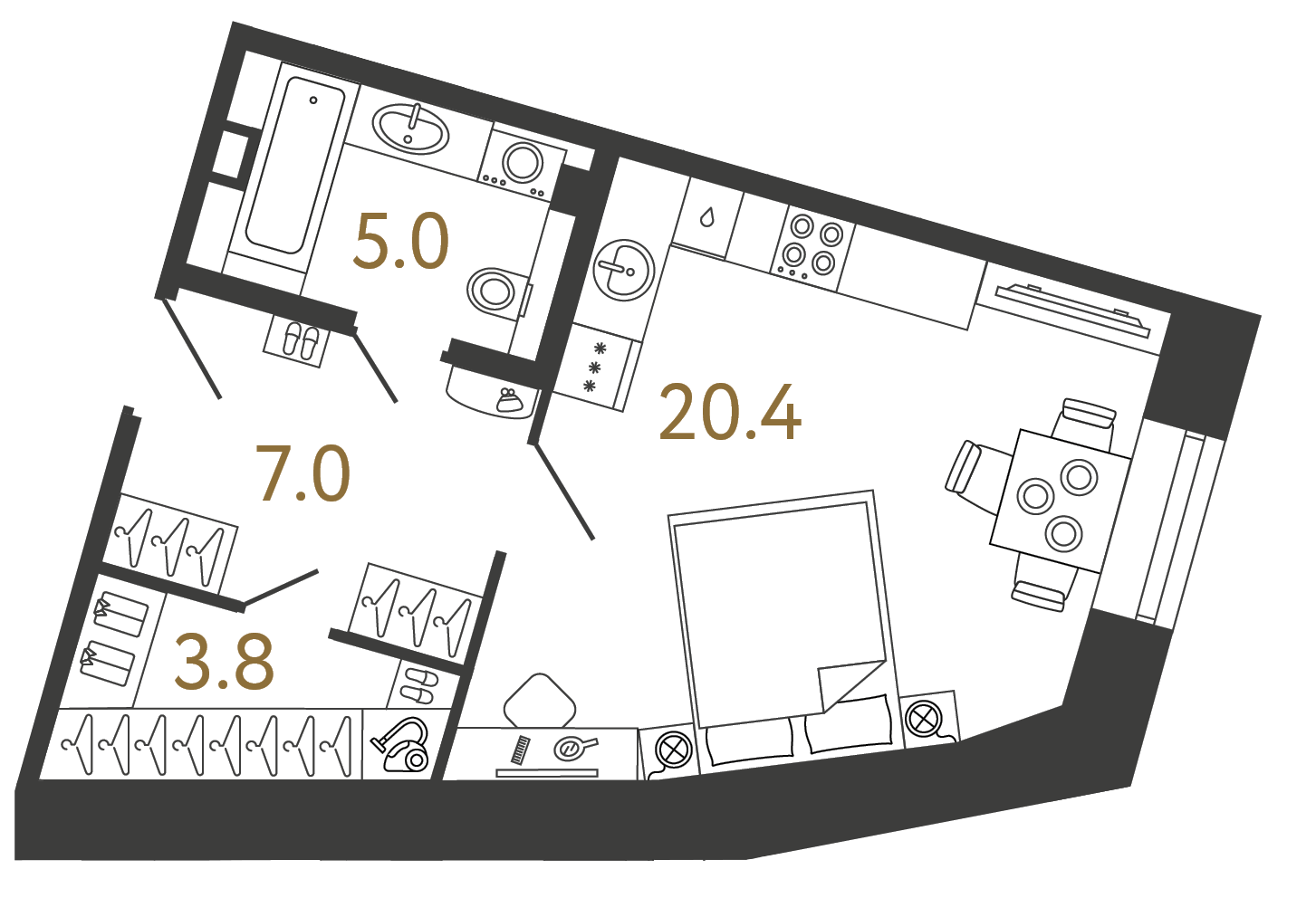 Однокомнатные апартаменты 36.2 м²