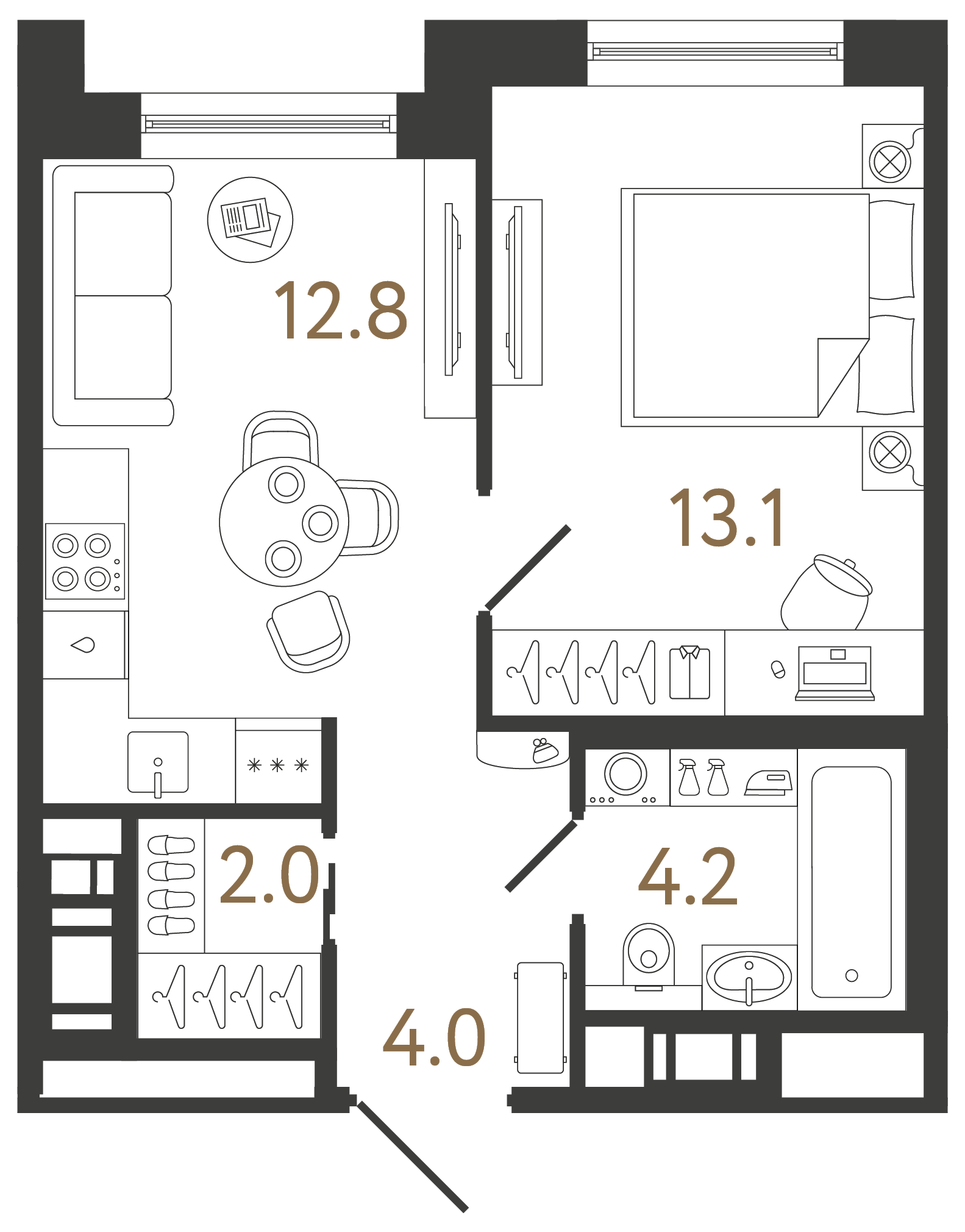 Однокомнатная квартира 36.1 м²