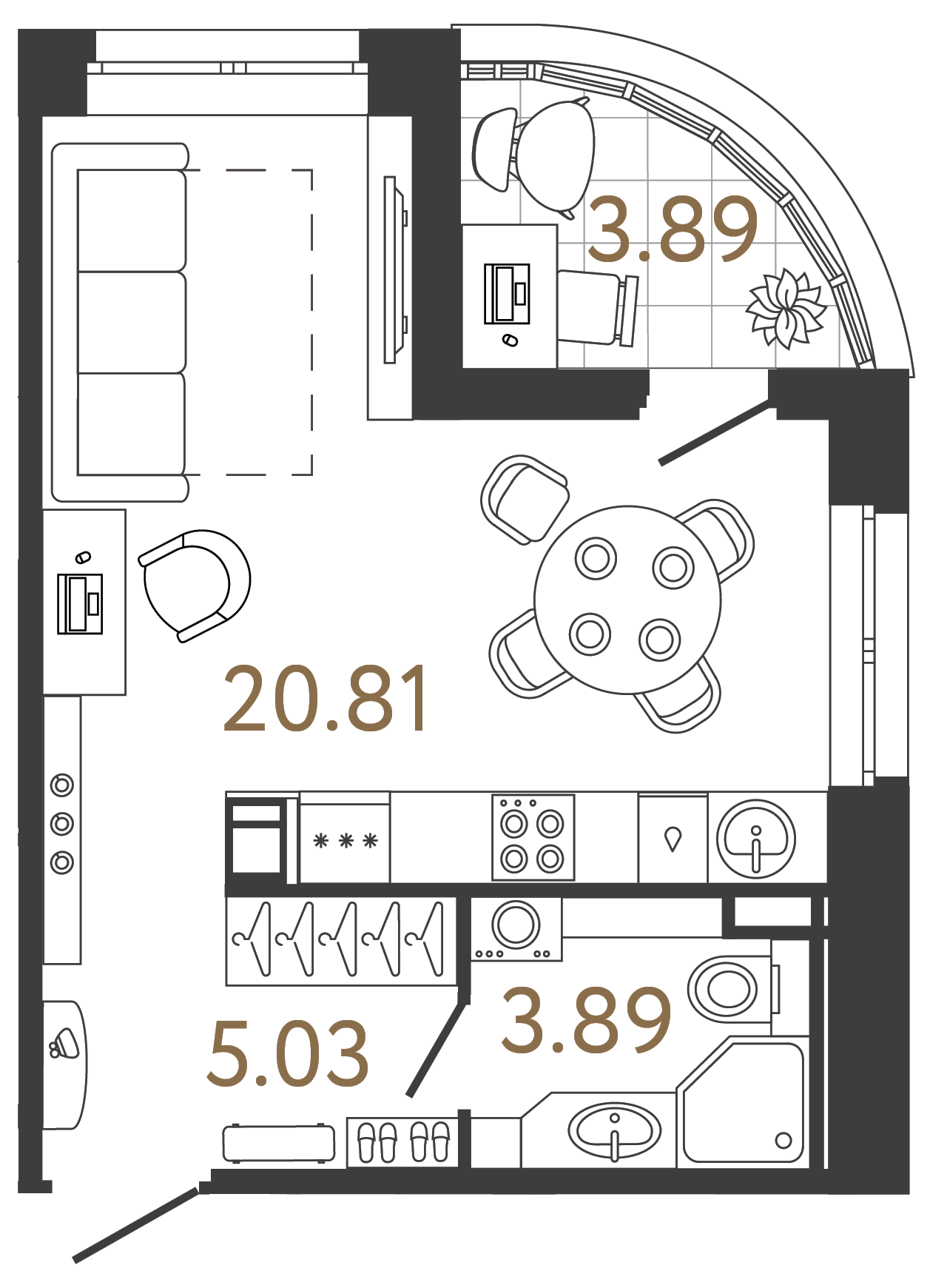 Студия 29.51 м²