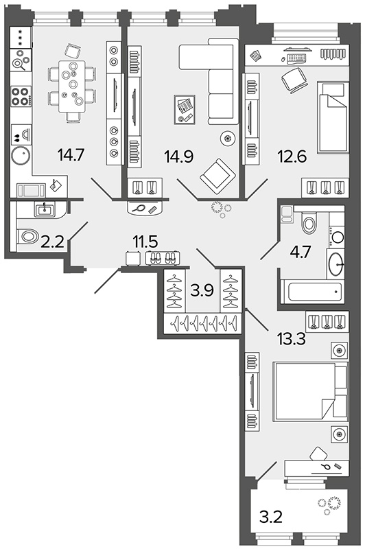 3-комнатная 77.8 м²
