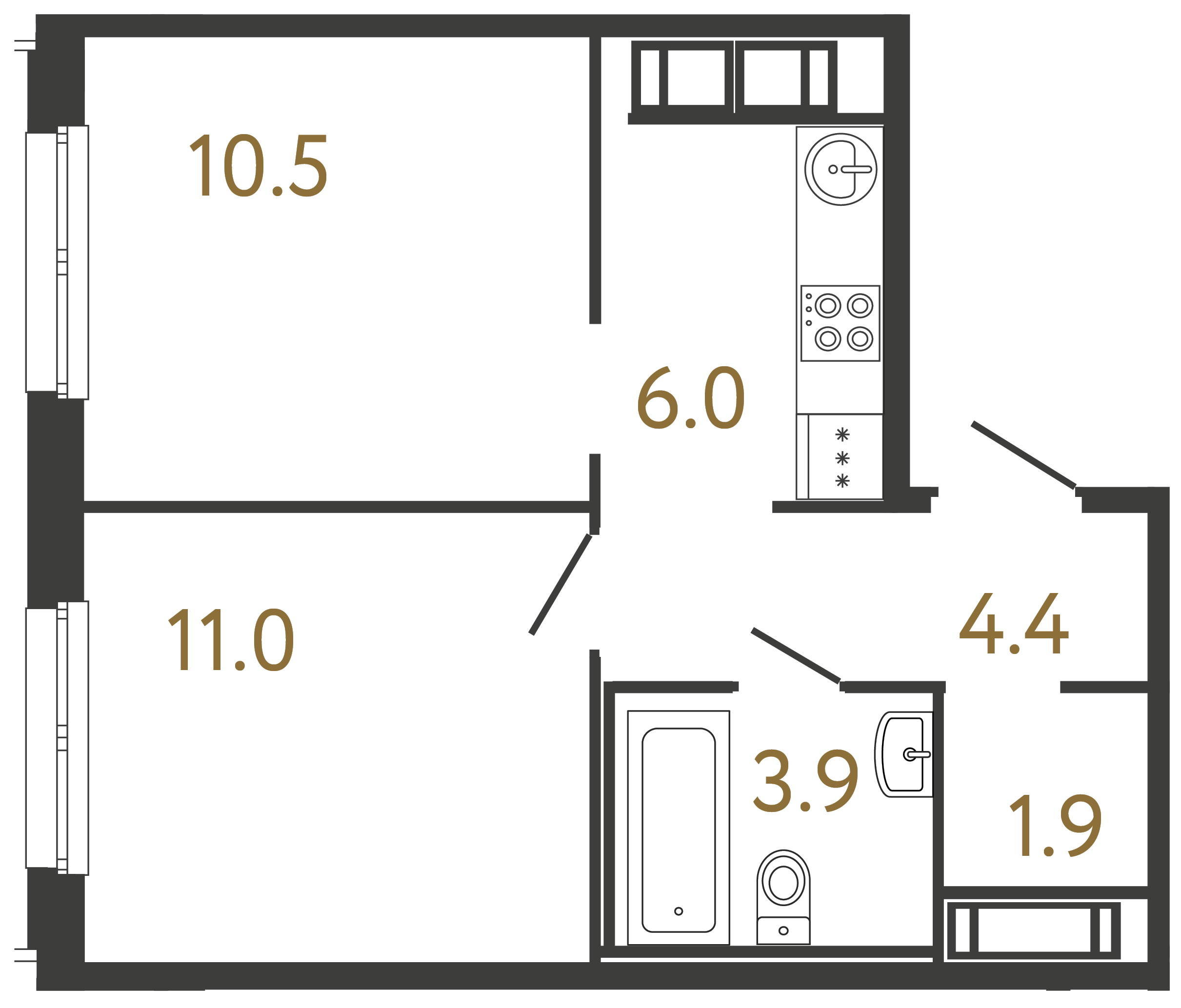 Однокомнатная квартира 37.7 м²