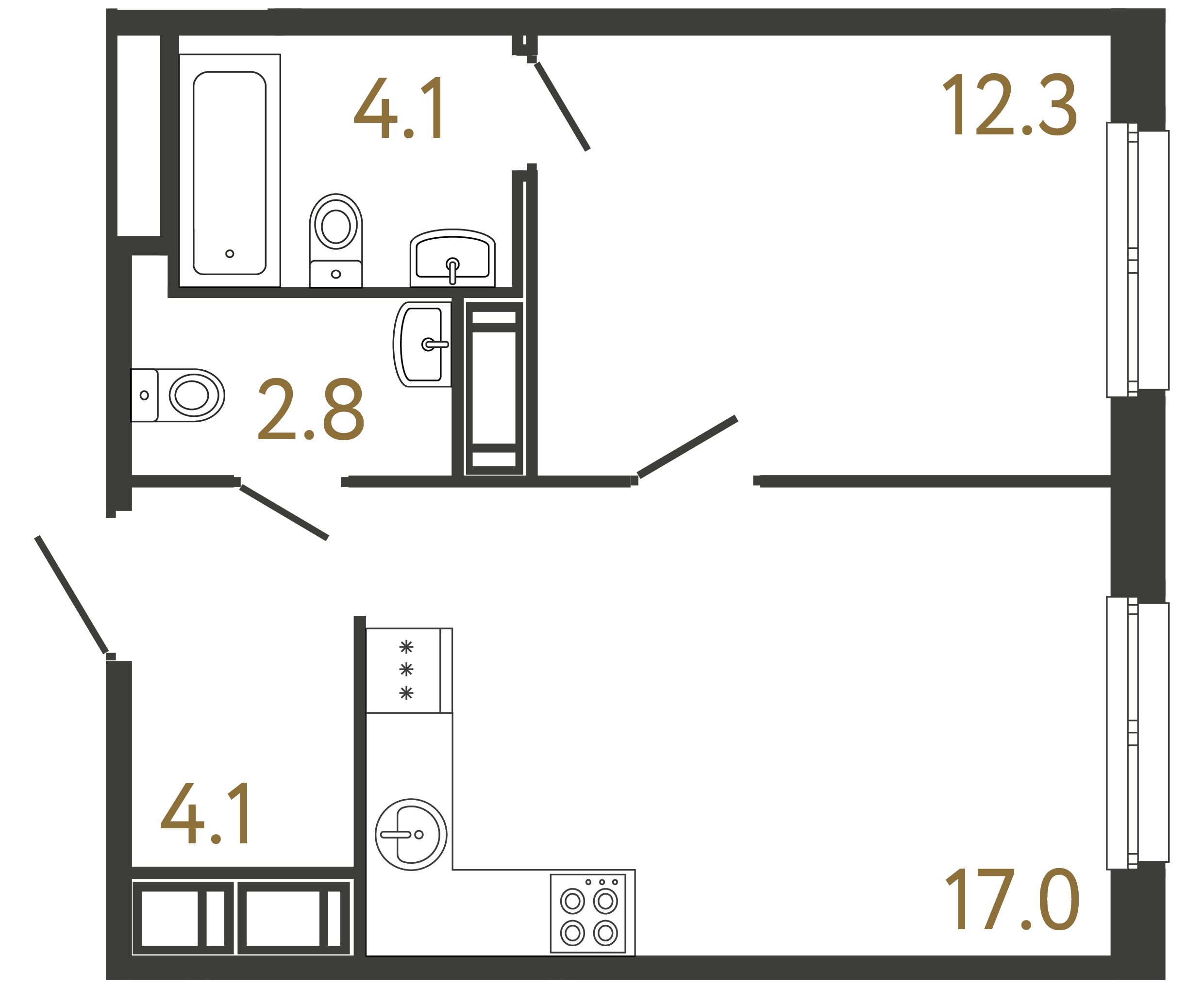 Однокомнатная квартира 40.3 м²